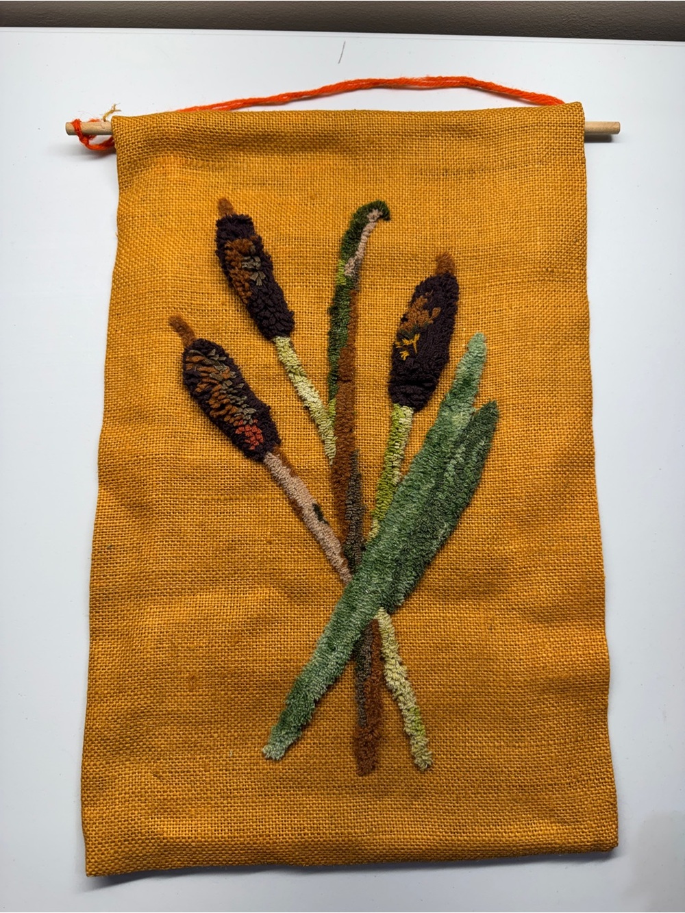 Punch needle Handmade Cattail Wall Hanging  Art